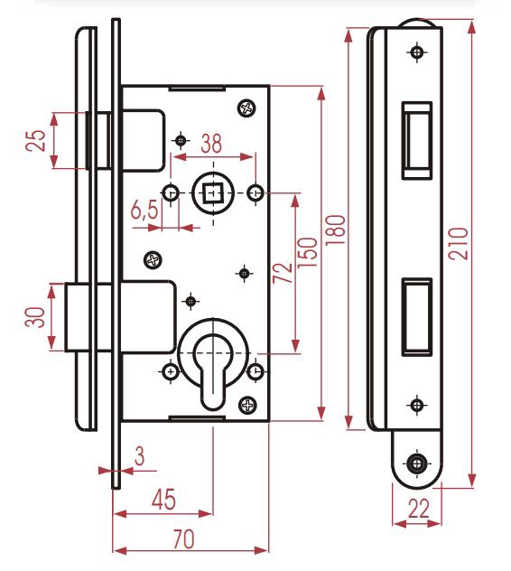 Süvistatav ukselukk Kurzemes 406C-35802/2, värvitud, 60 mm, 72 mm/45 mm