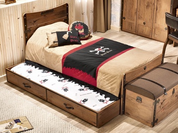 Детская кровать одноместная с выдвижным дополнительным спальным местом Kalune Design Pirate 813CLK2211, многоцветный, 193 x 95 см, c ящиком для постельного белья