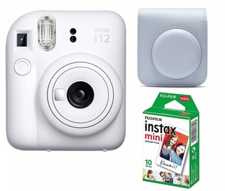 Kiirkaamera Fujifilm Instax Mini 12 Clay White + Instax Mini Glossy 10pcs + Case, valge