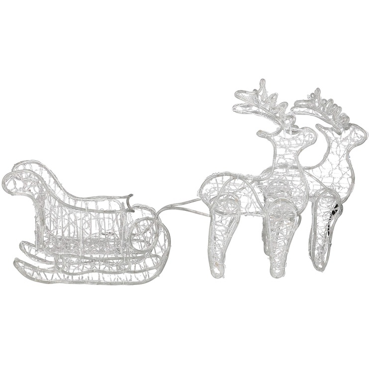 Dekoratsioon Springos Reindeer With Sleigh, 65 cm, 150 cm, valge