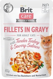 Влажный корм для кошек Brit Care Fillets in Gravy, рыба/индюшатина/лосось, 0.085 кг