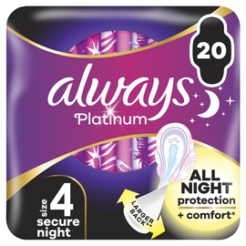 Higiēniskās paketes Always Platinum Secure Night Size 4, 20 gab.