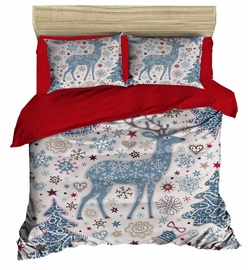 Ziemassvētku gultas veļas komplekts Mijolnir 449, zila/balta/sarkana, 200x220 cm