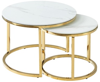 Kafijas galdiņš Muse II, zelta/balta, 60 cm x 60 cm x 45 cm