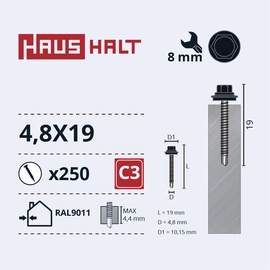 Саморез Haushalt, 4.8 мм x 19 мм, 250 шт.