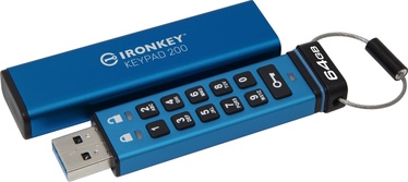 USB atmintinė Kingston IronKey Keypad 200, mėlyna, 64 GB