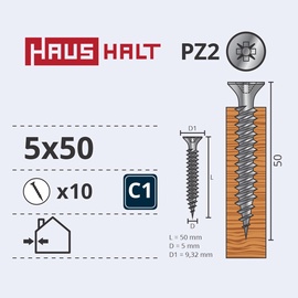 Puidukruvi Haushalt PZ2, ZN, 5 x 50 mm, valge, 10 tk