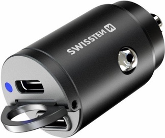 Автомобильное зарядное устройство Swissten Nano, 2 x USB-C, черный, 30 Вт