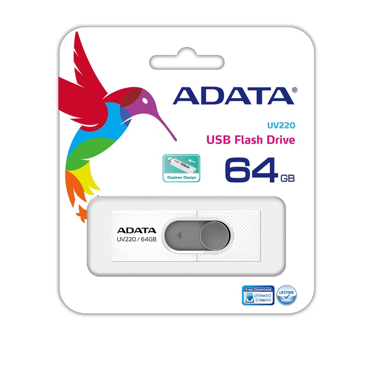 USB atmintinė Adata UV220, balta, 64 GB