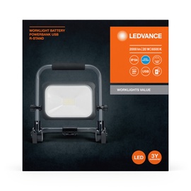 Prožektors Ledvance WORKLIGHT VALUE BATTERY, 20 W, 2000 lm, 6500 °K, IP54, melna