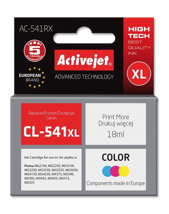 Картридж для струйного принтера ActiveJet Premium AC-541RX Cartridge, синий/красный/желтый/многоцветный, 18 мл