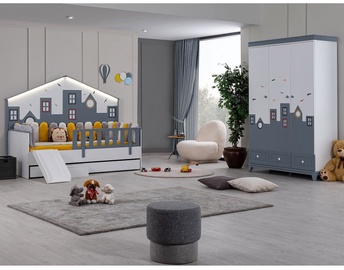 Guļamistabas mēbeļu komplekts Kalune Design Cýty G-Myy-Kor-Kay-3Kd, bērnistabu, balta/pelēka