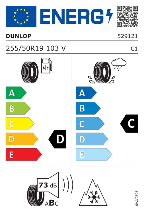 Žieminė automobilio padanga Dunlop SP Winter Sport 4D 255/50/R19, 103-V-240 km/h, D, C, 73 dB