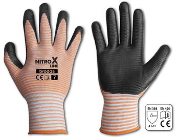 Рабочие перчатки прорезиненные, перчатки Bradas Nitrox Line RWNL9, для взрослых, полиэстер, oранжевый, 9, 6 шт.