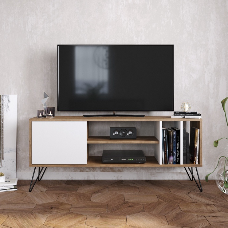TV-laud Kalune Design Mistico, valge/pähklipuu, 140 cm x 35.5 cm x 58.7 cm