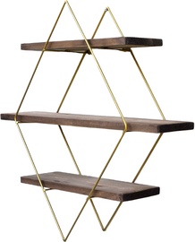 Sienas plaukts Kalune Design WR074, zelta/valriekstu, 60 cm x 15 cm x 60 cm
