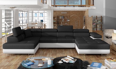 Stūra dīvāns Rodrigo Sawana 14, Soft 17, balta/melna, kreisais, 202 x 345 cm x 90 cm