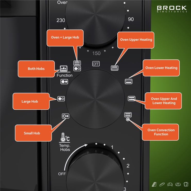 Mini viryklė elektrinė Brock TO 5002 BKI, 1800 W, juoda