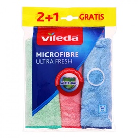 Ткань, для пыли Vileda Ultra Fresh, синий/зеленый/розовый, микрофибра, 3 шт.