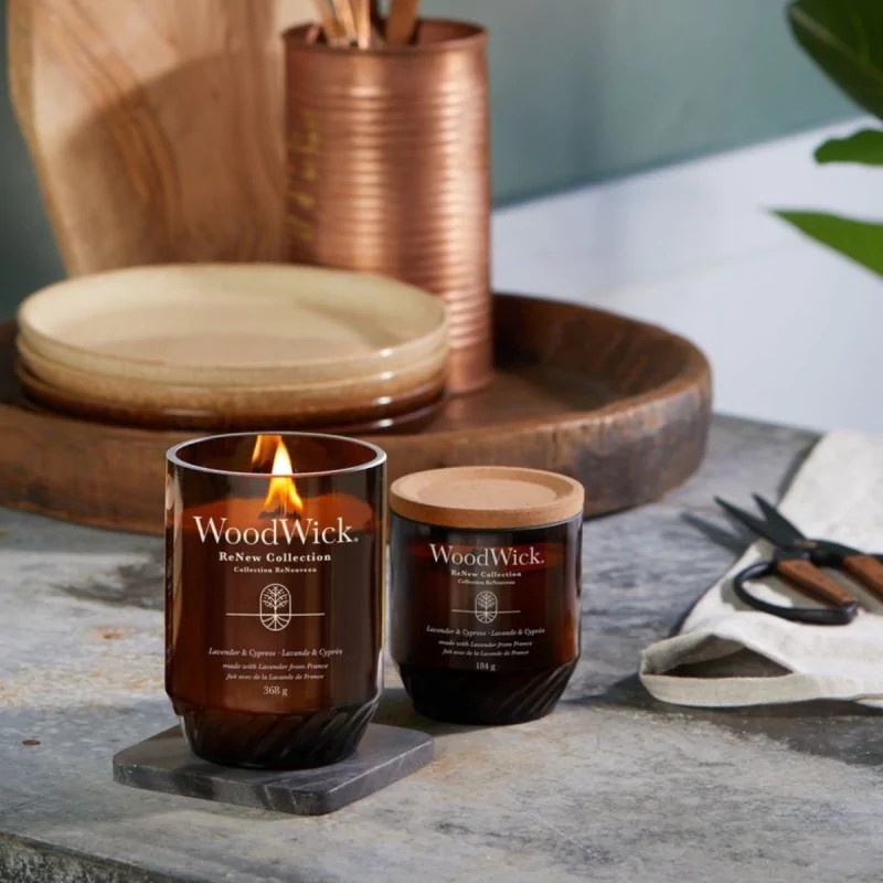Свеча, цилиндрическая/ароматическая WoodWick Renew Medium Lavender & Cypress, 20 - 40 час, 184 г