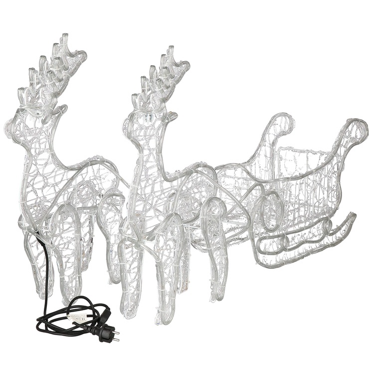 Dekoratsioon Springos Reindeer With Sleigh, 65 cm, 150 cm, valge