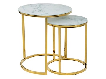 Kafijas galdiņš Kamza, zelta/balta, 35 - 45 cm x 45 cm x 42 - 50 cm