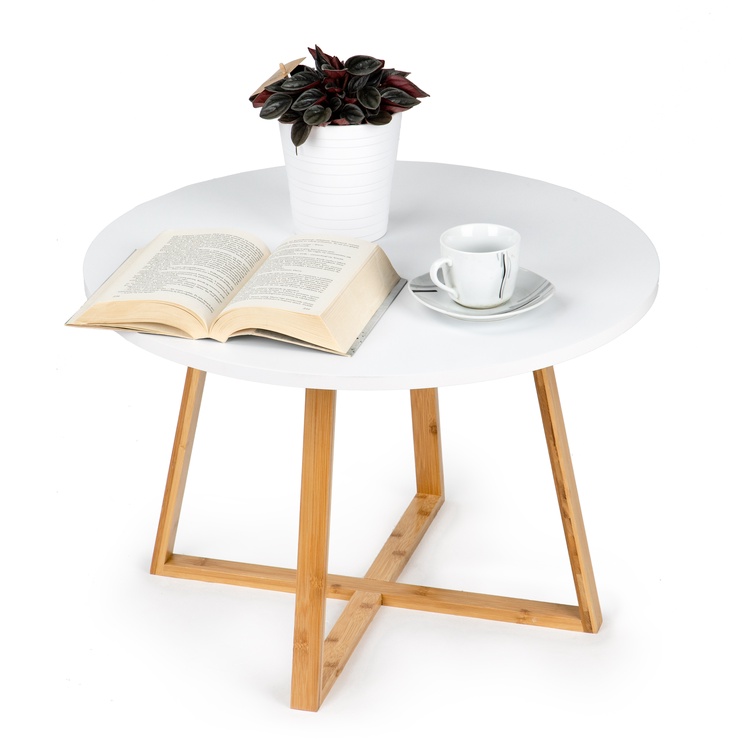 Kafijas galdiņš ModernHome Scandinavian, balta/koka, 600 mm x 600 mm x 400 mm