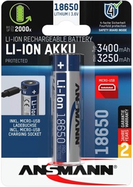 Uzlādējamās baterijas Ansmann 1307-0003, Li-Ion (18650), 3400 mAh, 1 gab.