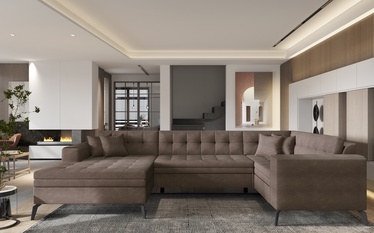 Kampinė sofa Montez Poco 22, ruda, kairinė, 180 x 340 cm x 93 cm