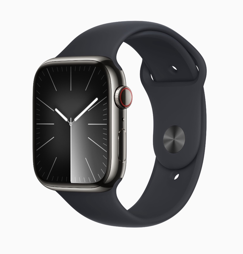 Умные часы Apple Watch Series 9 GPS + Cellular, 45mm Graphite Stainless Steel Midnight Sport Band M/L, графитовый