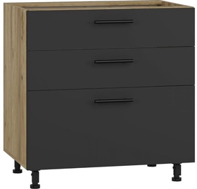 Нижний кухонный шкаф Vento DS3-80/82, антрацитовый/дубовый, 52 см x 80 см x 82 см