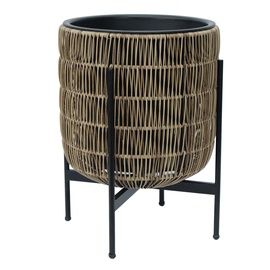 Puķu pods Home4you Wicker 38110, plastmasa/metāls, Ø 38 cm, gaiši brūna