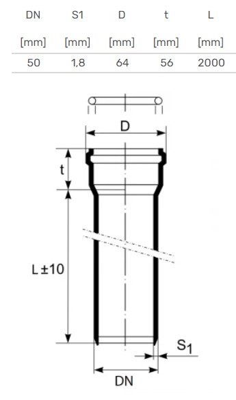 Caurule iekštelpu kanalizācijai Magnaplast, HTplus, PP, 50 mm, 2 m