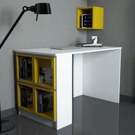 Письменный стол и полка Kalune Design Box 845HCT3815, белый/желтый