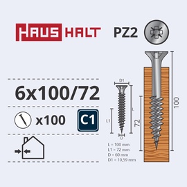 Puidukruvi Haushalt PZ3, 6 x 100 mm, valge, 100 tk