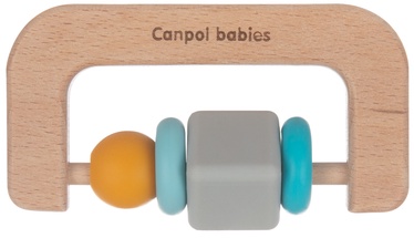 Прорезыватель Canpol Wooden-Silicone Teether 80/301, синий/коричневый/oранжевый/серый