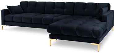 Stūra dīvāns Micadoni Home Mamaia Velvet, melna/tumši zila, labais, 293 x 185 cm x 75 cm