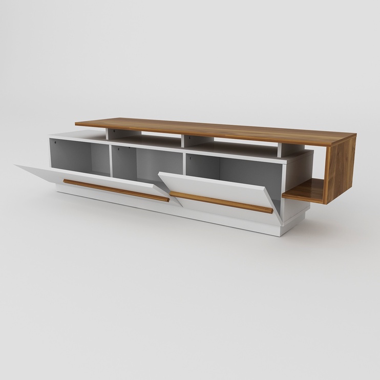 TV-laud Kalune Design Pia, valge/pähklipuu, 180 cm x 38.9 cm x 46.4 cm