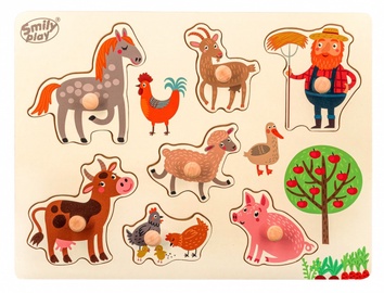 Koka puzle Smily Play Farm Animals SPW83803, 3 cm, daudzkrāsaina
