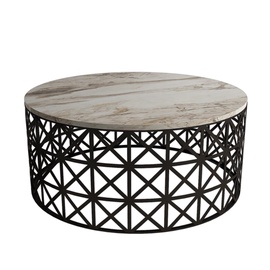 Kafijas galdiņš Kalune Design Selin Metal Ferforje, balta/melna, 900 mm x 900 mm x 380 mm
