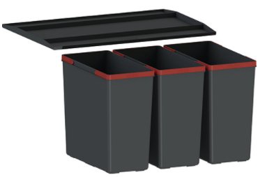 Atkritumu šķirošanas sistēma Franke Easysort 600-3-0, 3 × 14,5 l l, melna