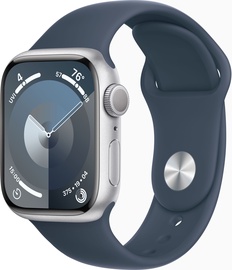 Nutikell Apple Watch Series 9 GPS, 41mm Silver Aluminium Storm Blue Sport Band S/M, hõbe