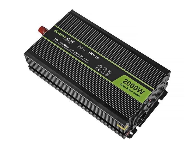 Sprieguma pārveidotājs Green Cell Car Power Inverter, melna, 12 V