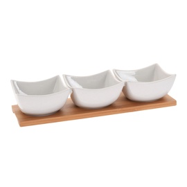 Servēšanas komplekts, balta, porcelāna/bambuss