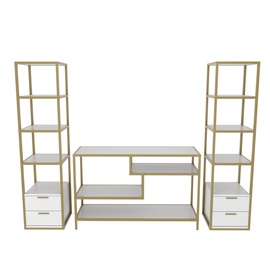 Sektsioonkapp Kalune Design Robbins 322RTC2472, kuldne/valge, 39 cm x 198 cm x 160 cm