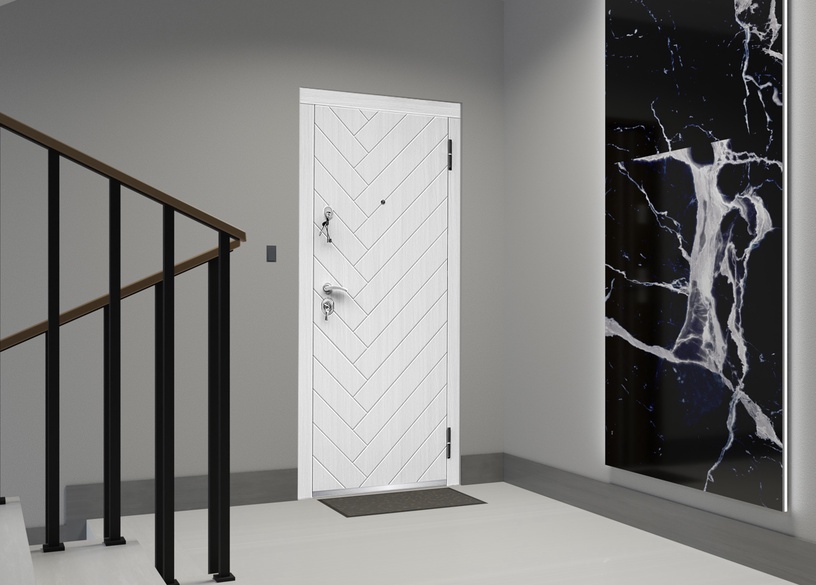 Наружная дверь квартиры Okko JM02, правосторонняя, белый/серый, 205 x 86 x 7 см