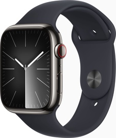 Viedais pulkstenis Apple Watch Series 9 GPS + Cellular, 45mm Graphite Stainless Steel Midnight Sport Band M/L, grafīta