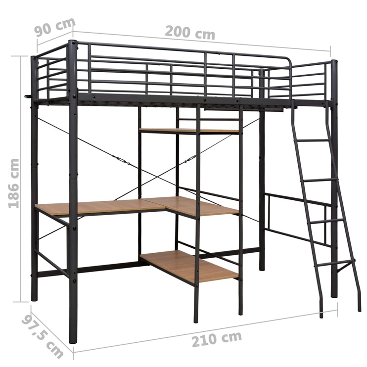 Двухъярусная кровать VLX Metal 287908, коричневый/серый, 210 x 97.5 см