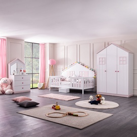 Guļamistabas mēbeļu komplekts Kalune Design Fethýye P-My-3Kd-S, bērnistabu, balta/rozā