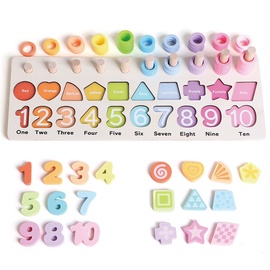 Rūšiavimo žaidimas Iwood Wooden Puzzle Numbers Shapes Z1031, EN, įvairių spalvų